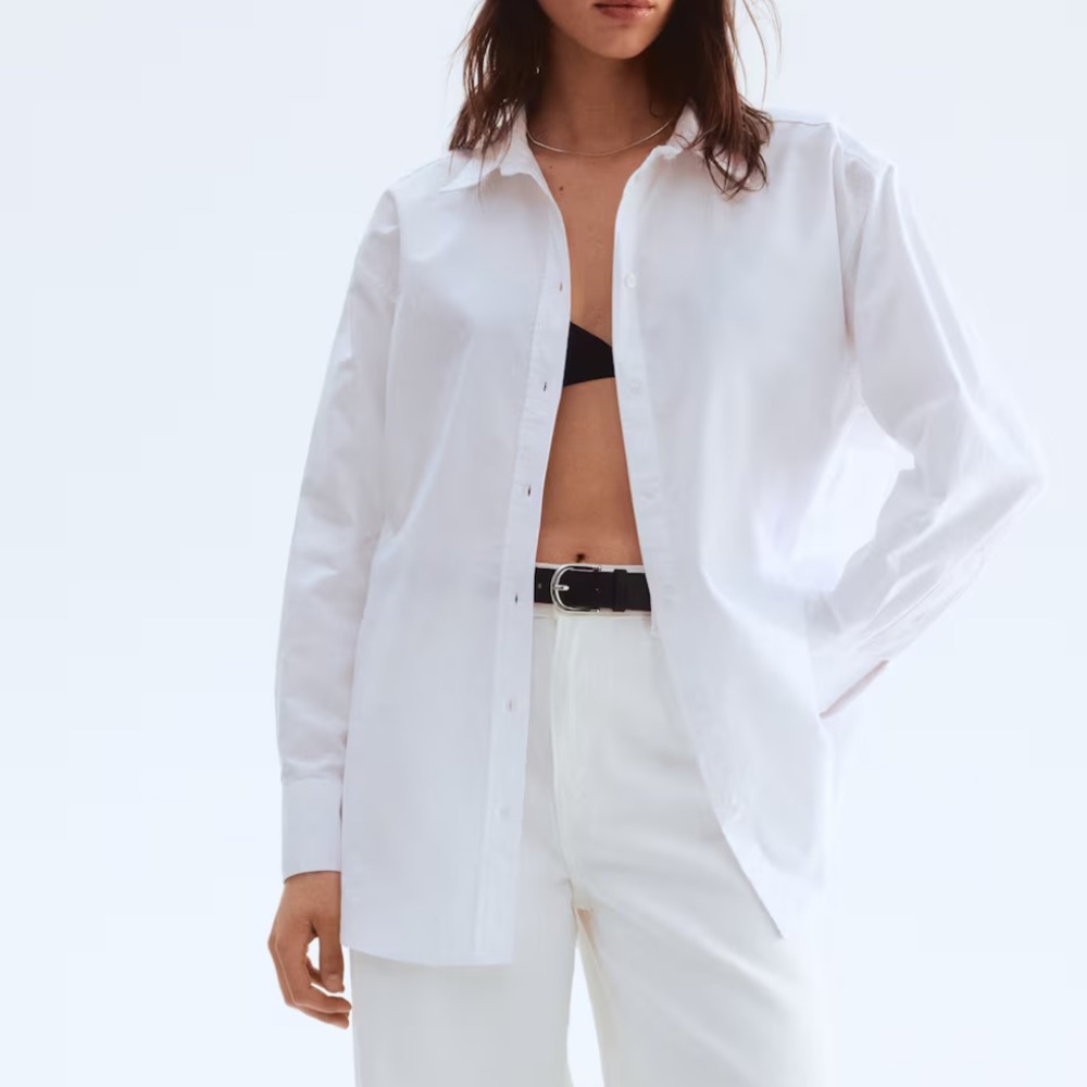 NWOT H&M Cotton White Button Down Oxford Shirt for Women